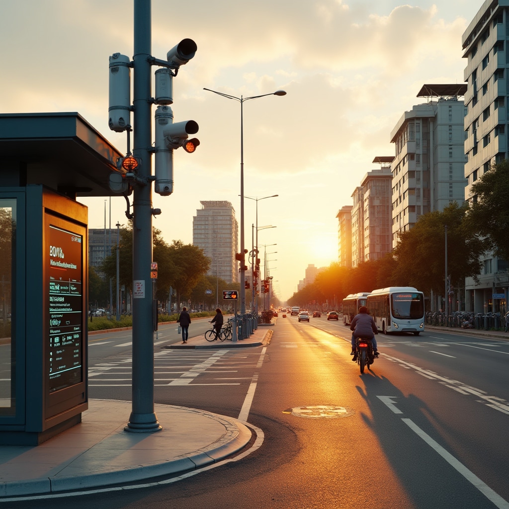 Modern urban infrastructure showing integrated smart city technology systems